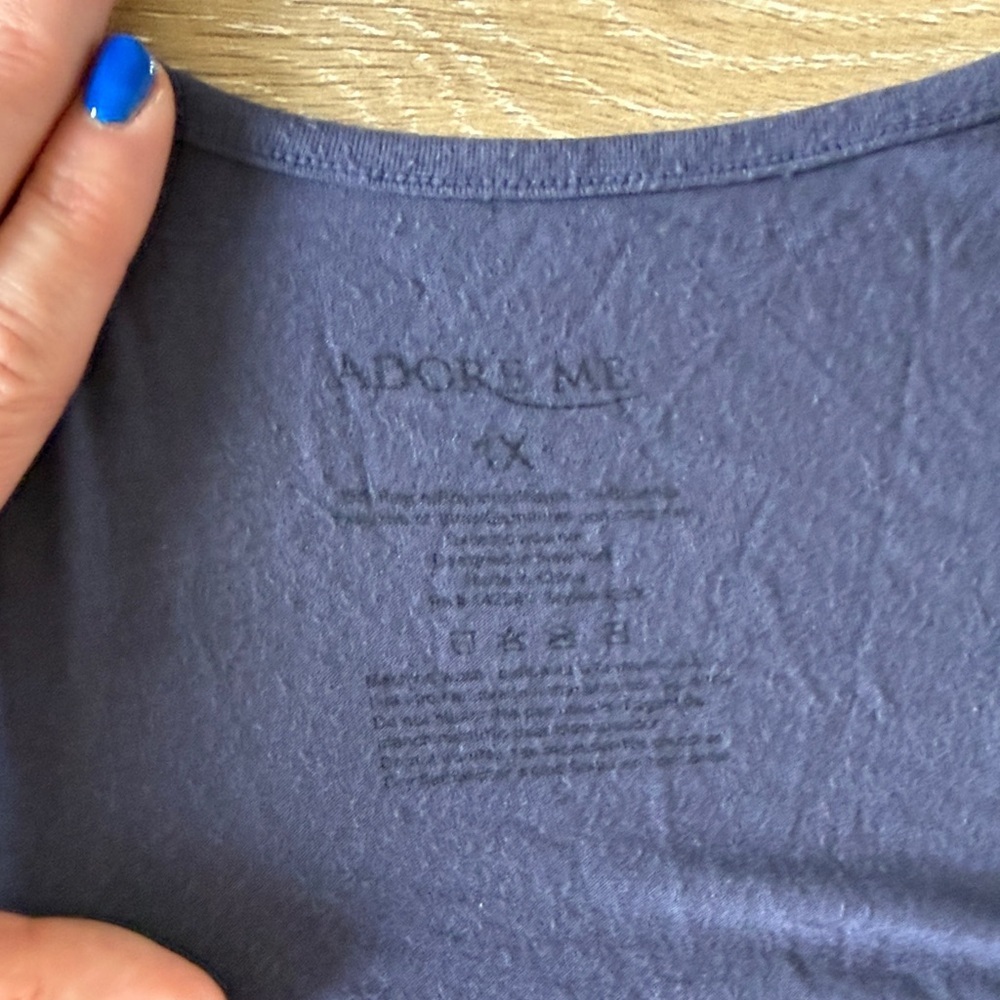 Adore Me Navy Cold Shoulder Pajama Top - Picture 3 of 5